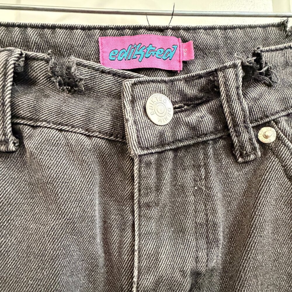 Edikted Washed Black Wide-Leg Jeans XS Raw Hem 100% Cotton - Picture 5 of 9